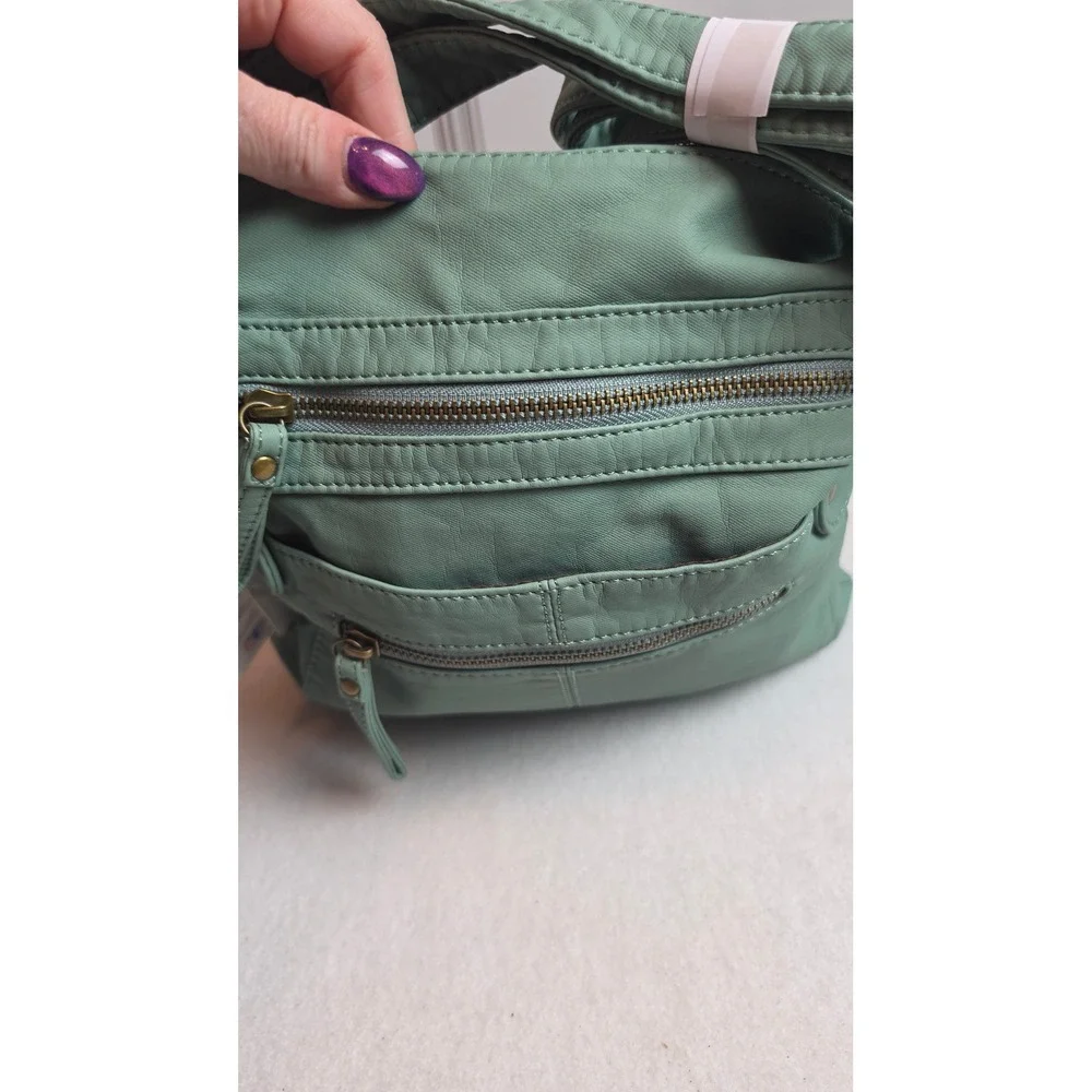 Scarleton Sage Green Vegan Leather Multi Pocket Crossbody Shoulder Bag NWT